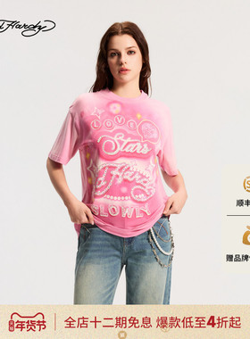 Ed Hardy埃德哈迪2026春季新款女士拔印水洗烫钻短袖T恤E1SAW253