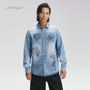 梭织水浆印牛仔衬衫 男士 流行新款 Hardy埃德哈迪夏季