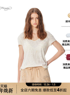 Ed Hardy埃德哈迪2025春季新款烫钻女士V领正肩修身短袖T恤