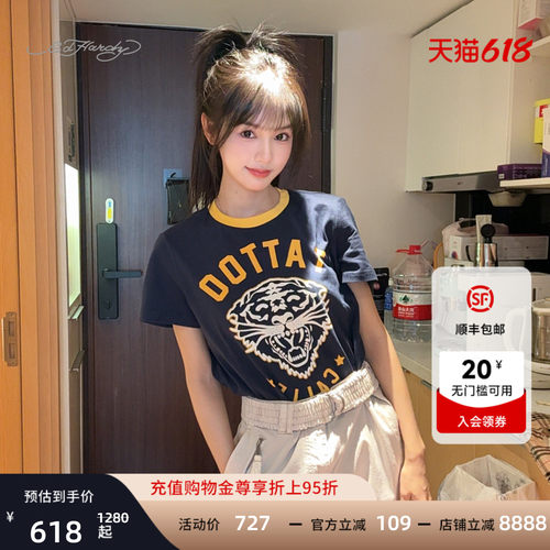 EdHardy女士午夜蓝直身圆领T恤