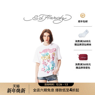 Y2K彩虹独角兽烫钻印花短袖 新款 T恤 Hardy埃德哈迪秋季