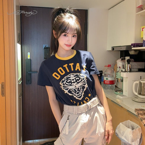 EdHardy女士午夜蓝直身圆领T恤
