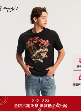 Ed Hardy埃德哈迪2026春季新款男士合体正肩烫钻短袖T恤E1SAM046