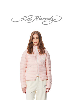 Ed Hardy埃德哈迪美式复古虎头保暖时尚女士轻薄连帽羽绒服外套