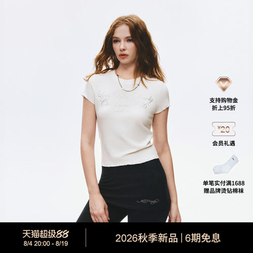 【秋季新品】Ed Hardy埃德哈迪女士圆领正肩卷边短袖T恤E1SCW243