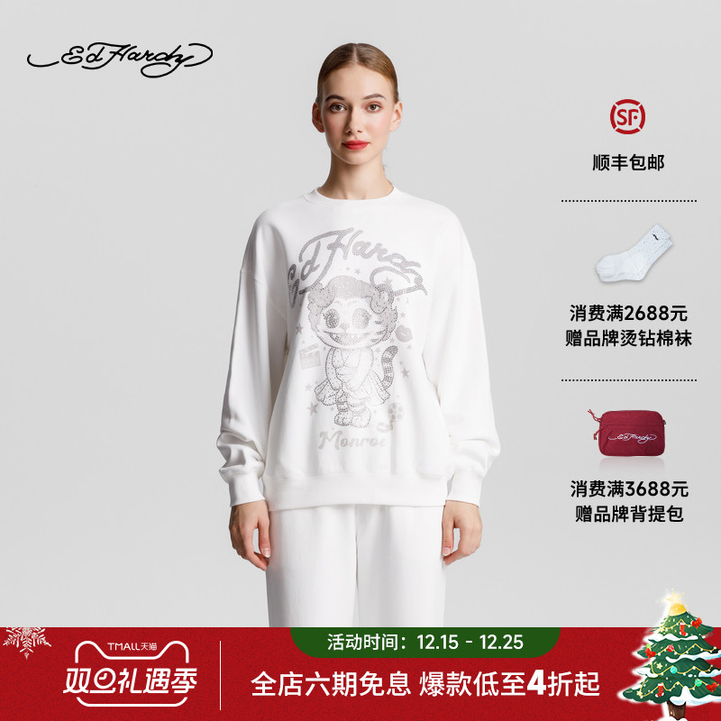 Ed Hardy埃德哈迪2025冬季致敬性感女神梦露烫钻套头衫E1RTW403