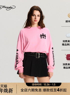 Ed Hardy埃德哈迪2025冬季新款女士植绒印花烫钻长袖T恤E1RCW516