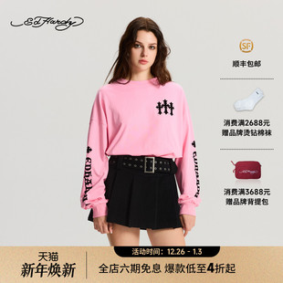 女士植绒印花烫钻长袖 新款 T恤E1RCW516 Hardy埃德哈迪2025冬季
