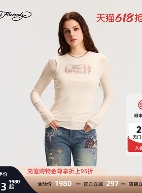 Ed Hardy埃德哈迪2026春季新款女士假两件圆领长袖T恤E1SAW213
