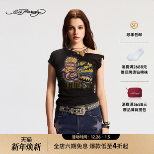 女士斜肩解构紧身短袖 新款 T恤E1SAW221 Hardy埃德哈迪2026春季