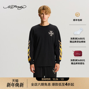 宽松拔印水洗长袖 男士 新款 T恤E1RDM076 Hardy埃德哈迪2025冬季