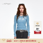 T恤 拔印罗纹复古紧身女士长袖 Hardy埃德哈迪夏季 流行新款