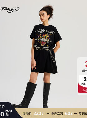 Ed Hardy埃德哈迪夏季新款女士黑色拔印烫钻连衣裙ERYW