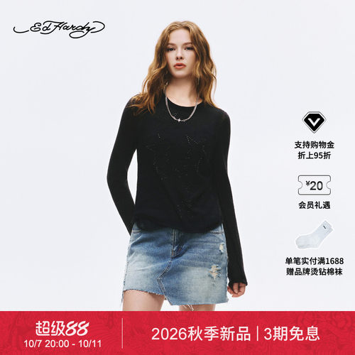 【秋季新品】Ed Hardy埃德哈迪女士手绣烫钻长袖针织衫E1SCW260