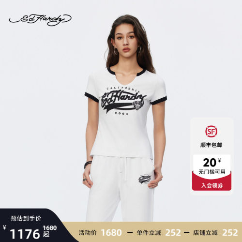 Ed Hardy埃德哈迪2026夏季新款女士水浆印烫钻短袖T恤E1STW213