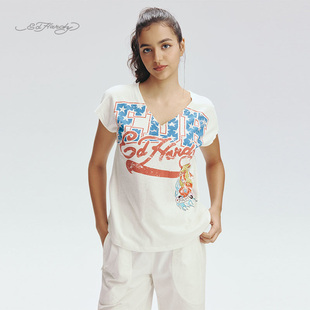 T恤 Hardy埃德哈迪2025秋季 新款 女士V领宽松针织白色短袖