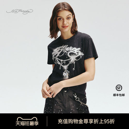EdHardy女士黑色短袖T恤