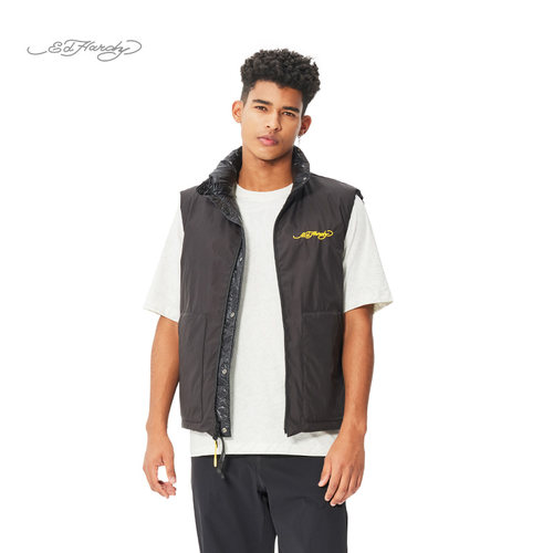 Ed Hardy埃德哈迪2025春季新款男士双面穿羽绒马甲立领外穿外套