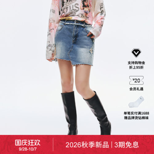 【秋季新品】Ed Hardy埃德哈迪女士钻钉解构牛仔半身裙E1SCW263