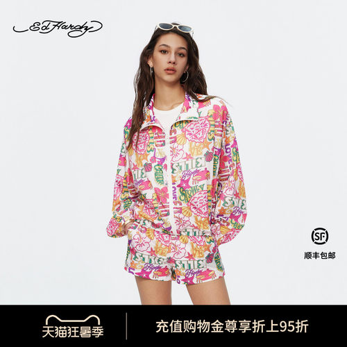 Ed Hardy埃德哈迪2026夏季新款女士竖领满印夹克衫E1SBW287