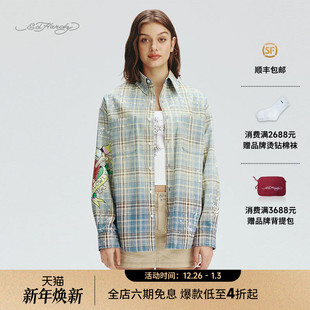 女士酸洗翻领宽松衬衫 新款 E1RCW370 Hardy埃德哈迪2025秋季