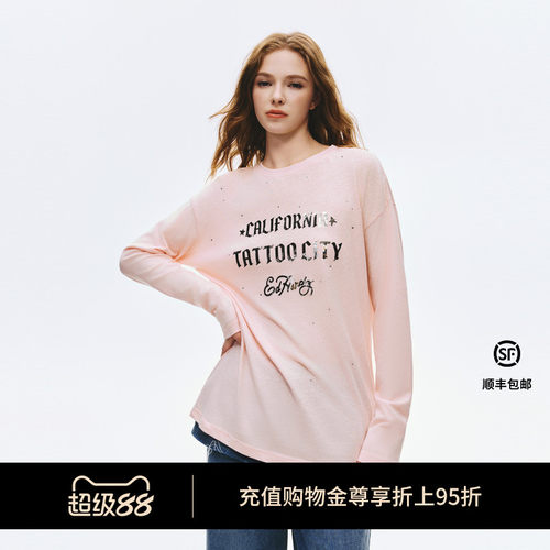 Ed Hardy埃德哈迪2026秋季新款女士烫钻宽松百搭长袖T恤E1SCW024