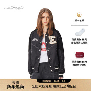 女士宽松撞色拼接棒球服夹克外套 新款 hardy埃德哈迪2025春季