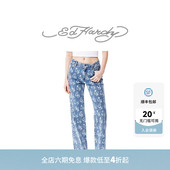 女士宽松直筒水洗牛仔长裤 满印美式 新款 Hardy埃德哈迪秋季