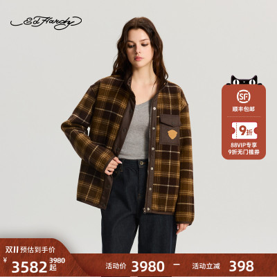 Ed Hardy埃德哈迪2025冬季新款女士羊羔毛保暖宽松夹克衫E1RDW423