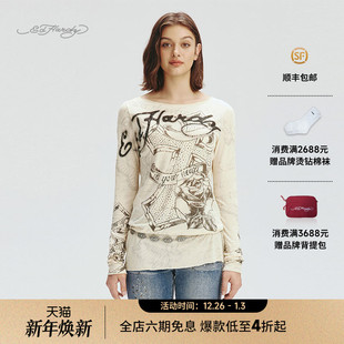 女士大圆领正肩长袖 新款 T恤E1RCW379 Hardy埃德哈迪2025秋季