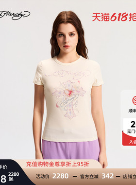 Ed Hardy埃德哈迪2026春季新款女士收腰圆领短袖T恤E1SAW220