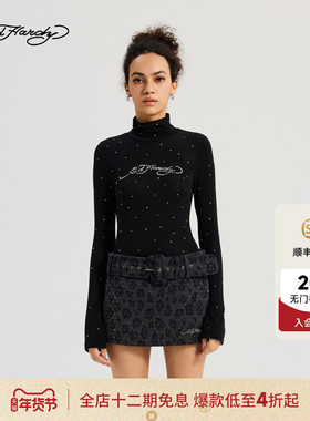 Ed Hardy埃德哈迪2025冬季新款女士紧身烫钻烫珠长袖T恤E1RDW406