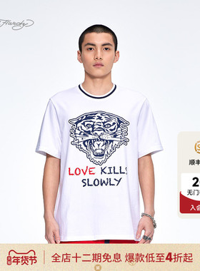 Ed Hardy埃德哈迪2025夏季新款白色藏青烫钻合身正肩男士短袖T恤