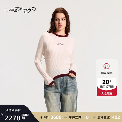 Ed Hardy埃德哈迪2026春季新款女士圆领紧身长袖针织衫E1SAW240