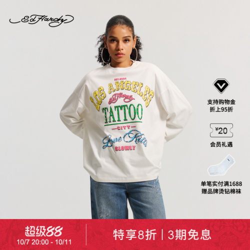 【特享8折】Ed Hardy埃德哈迪闪粉烫钻女士长袖T恤E1SAW249