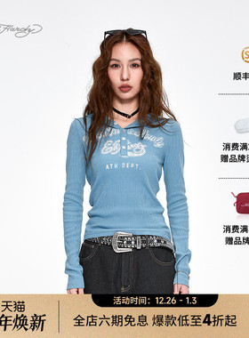 Ed Hardy埃德哈迪2025夏季新款拔印罗纹复古紧身女士长袖T恤