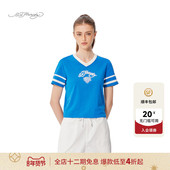 Hardy埃德哈迪春季 流行新款 增色浆烫钻V领修身 女士短袖 T恤