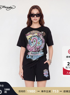 Ed Hardy埃德哈迪2026夏季新款女士黑白两色烫钻短袖T恤E1STW222