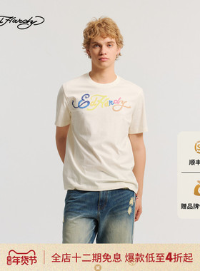 Ed Hardy埃德哈迪2026春季新款男士多彩仿绳绣短袖T恤E1SAM020