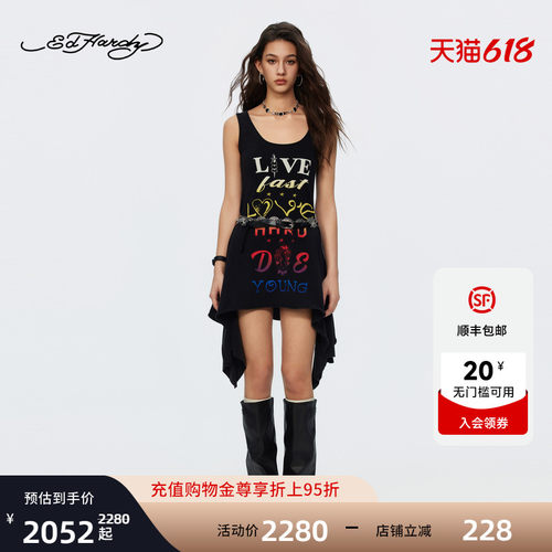 Ed Hardy埃德哈迪2026夏季新款女士背心不规则下摆连衣裙E1SBW293
