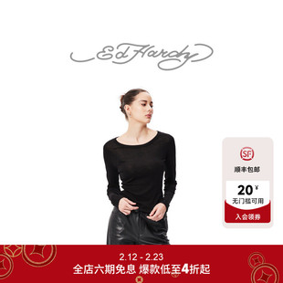 Ed Hardy埃德哈迪冬季新款经典烫钻修身女士长袖T恤显瘦打底