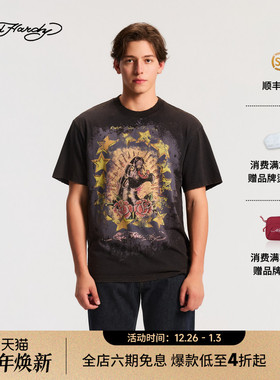 Ed Hardy埃德哈迪2025冬季新款男士宽松落肩烫钻短袖T恤E1RDM080