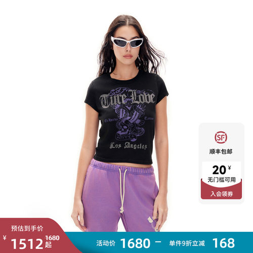 Ed Hardy埃德哈迪2026夏季新款女士成衣水洗烫钻短袖T恤E1SBW225