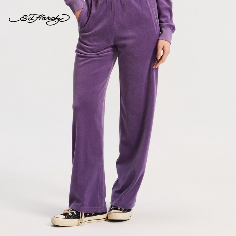 Ed Hardy埃德哈迪2026春季新款女士宽松拔印烫钻抽绳长裤E1SAW296