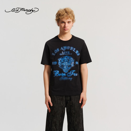 【春夏新品】Ed Hardy埃德哈迪男士拔印烫钻短袖T恤E1SAM317