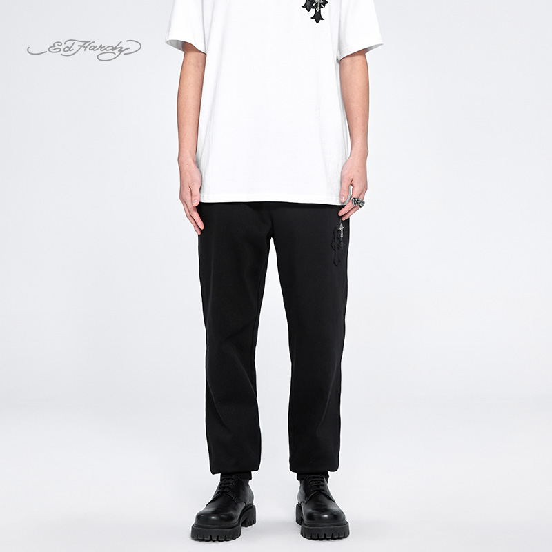 Ed Hardy埃德哈迪2025春季新款金属标贴皮绣绣花男士长裤
