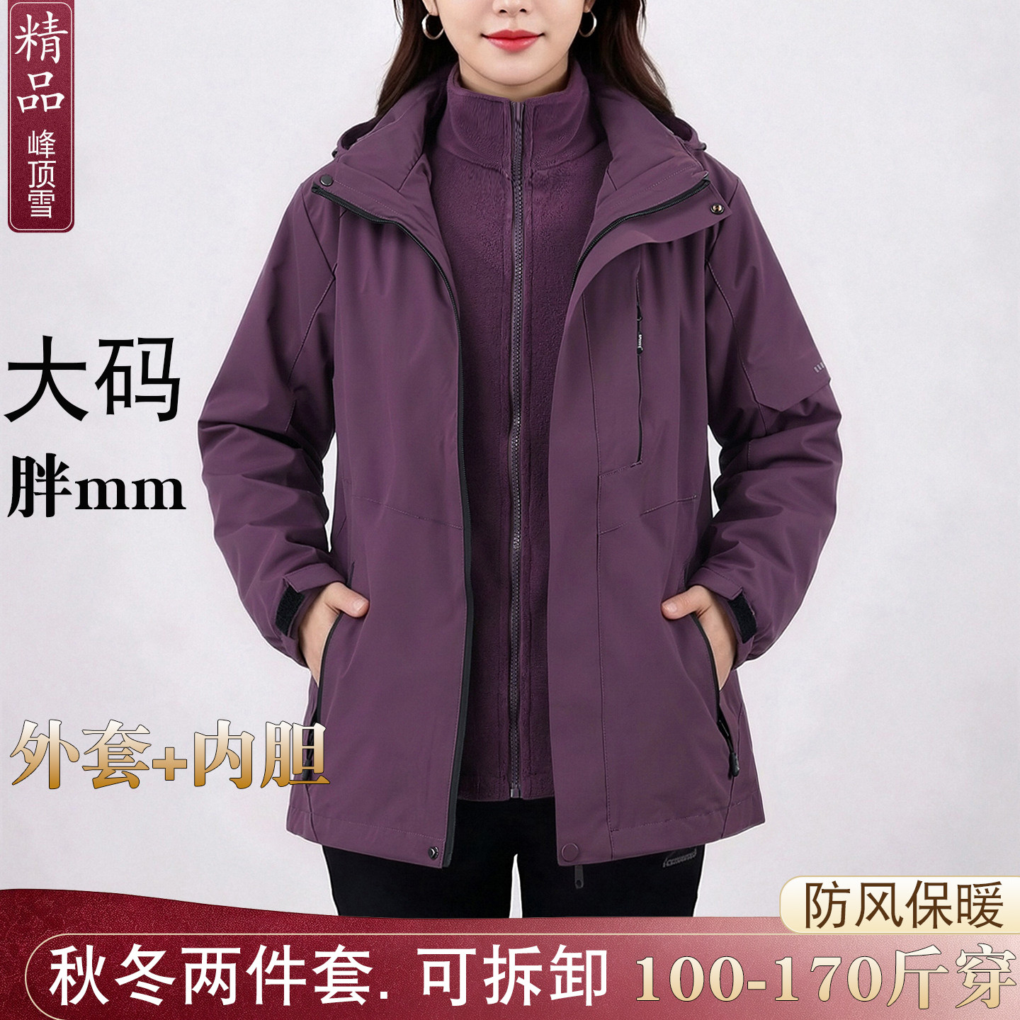 秋冬大码女装加绒保暖防风外套