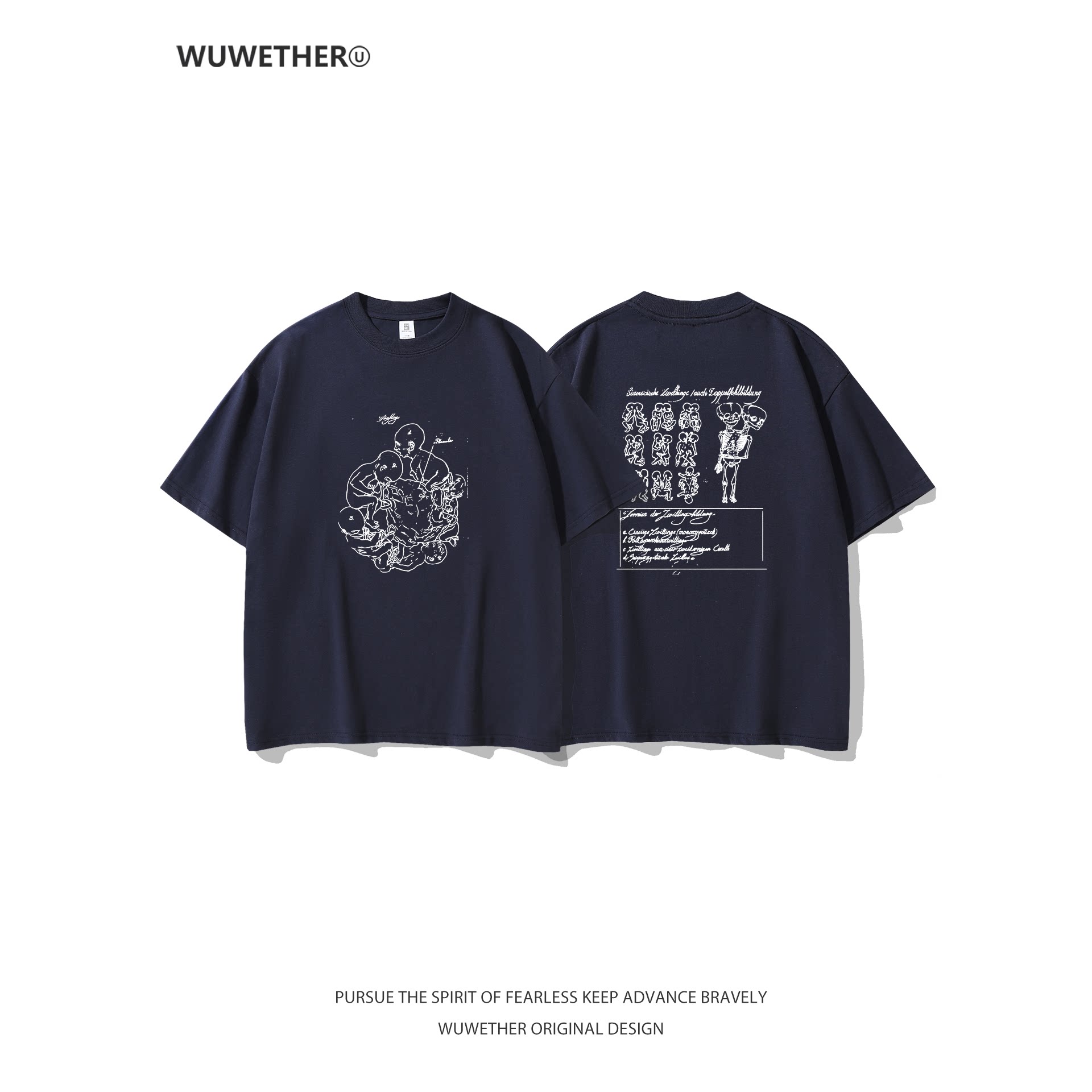 WUWETHER原创设计暗黑骨骼印花短