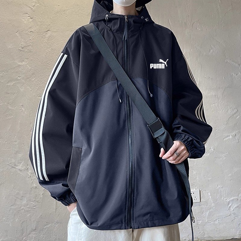 奥莱专柜夹克男士运动连帽春秋宽松拼接防风休闲外套潮流夹克外套