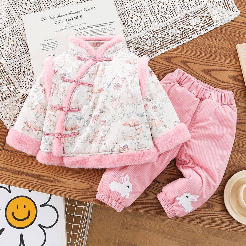 女孩1-23岁5678910-11-12个月周岁女宝宝唐装中式棉衣棉裤拜年服